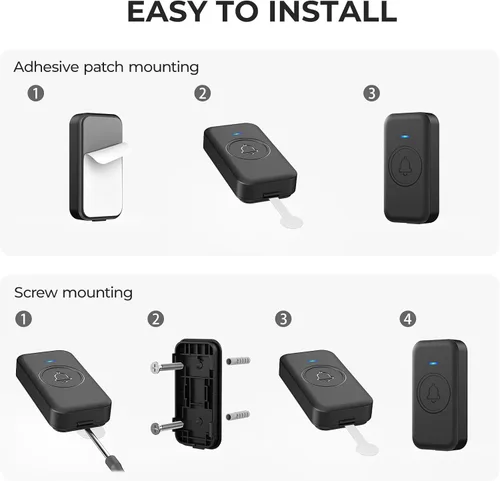 Vista 8 de FOVKSUC Timbre inalámbrico, timbre de puerta impermeable con 60 campanadas, 5 niveles de volumen y 2 modos silenciosos, timbres de puerta