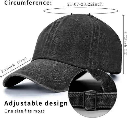 Vista 4 de Gorra de béisbol unisex vintage lavada, estilo retro, ajustable, para papá, para hombres y mujeres