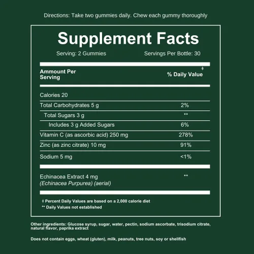Vista 2 de WEEM Gomitas de apoyo inmunológico, vitamina C, zinc, equinácea, apoyo del sistema de salud, alternativa a las píldoras, sin gluten, suplemento