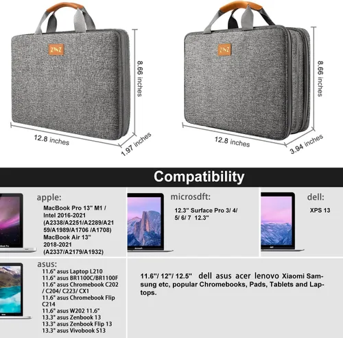 Vista 3 de ZINZ - Funda para portátil de 13 pulgadas con funda expandible, maletín protector de computadora con múltiples bolsillos, compatible con MacBook