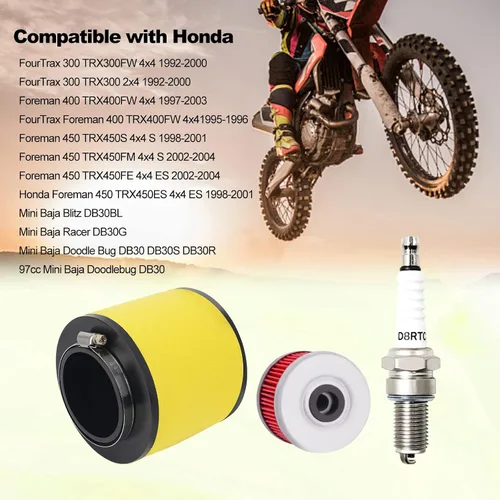 Vista 6 de Filtro de aire 17254-HC5-900 y filtro de aceite y bujía compatible con Honda TRX300 TRX300FW TRX400FW TRX450S TRX450ES TRX450FE TRX450FM 1992-2000