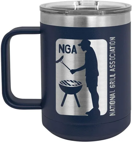 Vista 18 de National Grill Association Taza de café negra de 15 oz con tapa deslizante Taza de café de viaje aislada Idea de regalo para barbacoa y parrilla