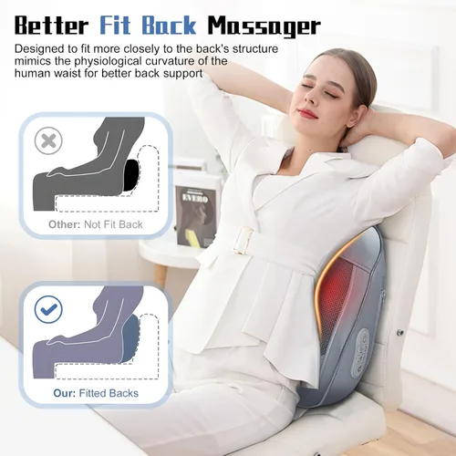 Vista 5 de Masajeador de espalda y cuello recargable con calor, almohada de masaje 4D de tejido profundo para aliviar el dolor, masajeador eléctrico