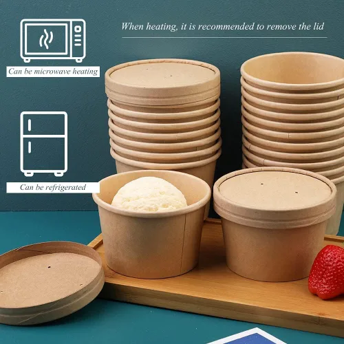 Vista 5 de Wuadua Paquete de 50 recipientes desechables de papel de 8 onzas con tapas, cuencos de sopa para llevar para fideos, ensalada, restaurante