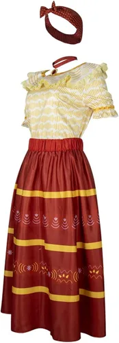 Vista 3 de GAUWEAN Dolores - Disfraz Madrigal vestido de manga corta para mujer falda con collar para la cabeza trajes de Halloween para adultos