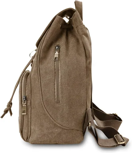 Vista 3 de Mochilas de lona a la moda, bolso casual para compras al aire libre, mochila deportiva, senderismo, viajes, bolsa multiusos, Café, Mochilas