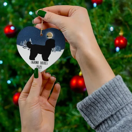 Vista 4 de Silueta negra Shih Tzu - Adornos de perro para árbol de Navidad 2025, regalos con nombre personalizado, decoraciones de Nochevieja 2026, corazón