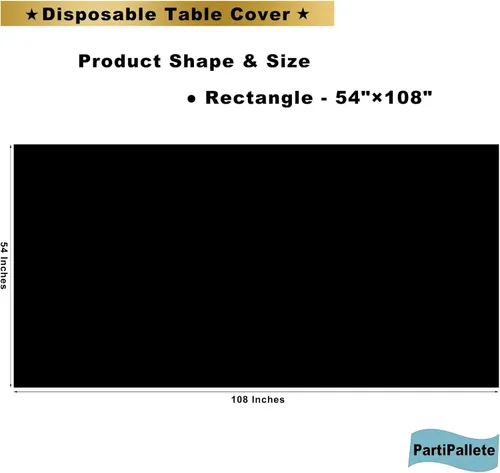 Vista 5 de Paquete de 3 manteles de plástico premium negros desechables de 54 x 108 pulgadas. Mantel rectangular desechable para mesas de fiesta