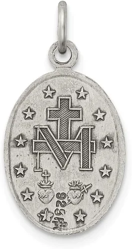 Vista 3 de Dije vintage de plata de ley 925 maciza con diseño de Virgen María y Virgen María para nosotros, medalla milagrosa de María, 0.787 in x 0.394 in