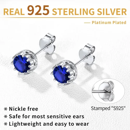 Vista 8 de ChicSilver Aretes de plata de ley 925 con forma de corazón brillante, redondaprincesa con piedra natal para mujer, joyería de cumpleaños