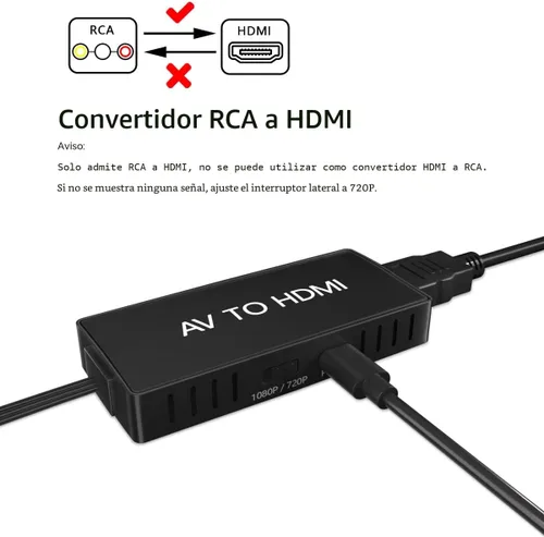 Vista 3 de VIXLW Convertidor RCA a HDMI, convertidor AV a HDMI, 1080P Mini compuesto a HDMI, compatible con PAL/NTSC para PC, portátil, TV, WII, PS1, PS2, PS3