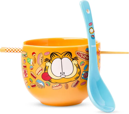 Vista 28 de Silver Buffalo Strawberry Shortcake - Tazón de cerámica vintage para ramen con palillos, apto para microondas, 20 onzas