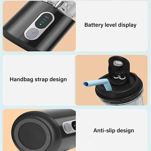 Vista 8 de 300W Portable Electric Blending Machine Rechargeable Cordless Juicer Powerful Cup 500ml for Smoothie Food Mixing Portable Cup Black