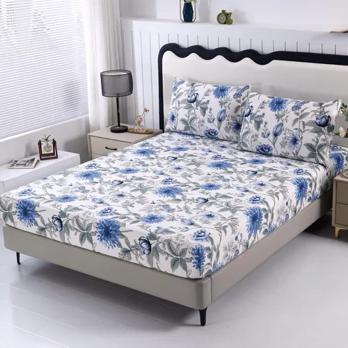 Vista 25 de SDIII Sábana bajera ajustable azul floral individual con 2 fundas de almohada, no incluye sábana encimera, microfibra suave azul vintage, sábanas