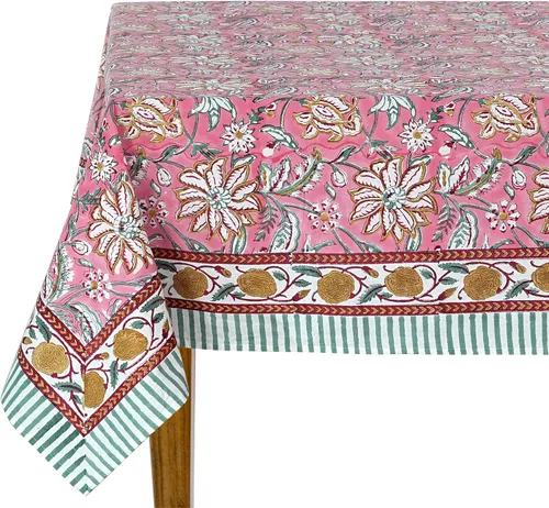 Vista 19 de Ridhi Mantel rectangular con estampado de bloque de mano verde espárragos Espárragos Verde Gadd