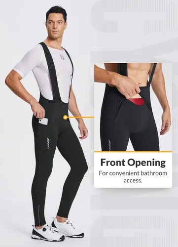 Vista 2 de BALEAF Pantalones de ciclismo de invierno para hombre, con acolchado 4D, térmicas, resistentes al agua, para ciclismo, para clima frío, bolsillos