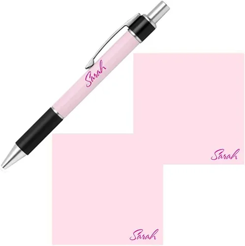 Vista 9 de Juego de notas adhesivas con nombre personalizado y bolígrafo, blocs de notas de papel de papelería personalizados, suministros de fiesta escolar