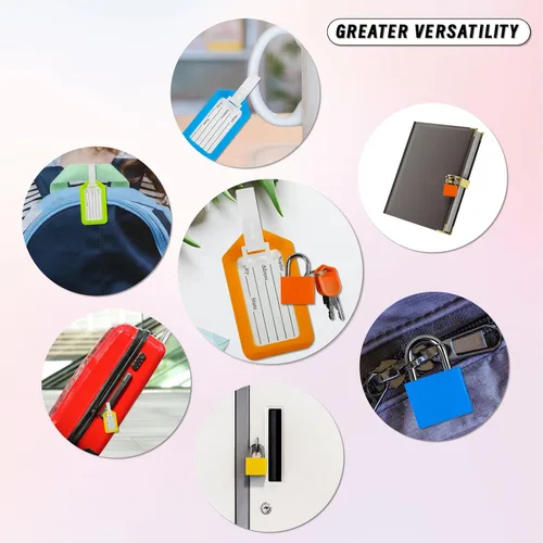 Vista 4 de Paquete de 8 candados para equipaje con llave + 8 etiquetas de viaje, etiquetas de equipaje para maletas, bolsas de etiquetas, etiquetas de nombre