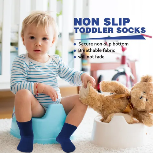 Vista 3 de Calcetines para niños pequeños, 15 pares de calcetines antideslizantes para niños pequeños y niñas, calcetines de media para 1-10 años