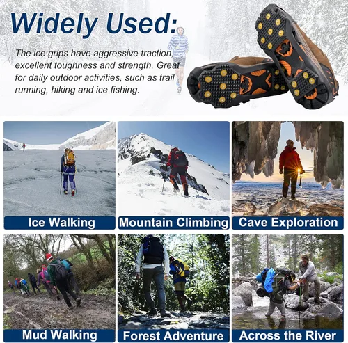 Vista 7 de Tacos de tracción de hielo crampones para caminar sobre nieve y hielo zapatos antideslizantes para nieve de hielo tacos de tracción para invierno