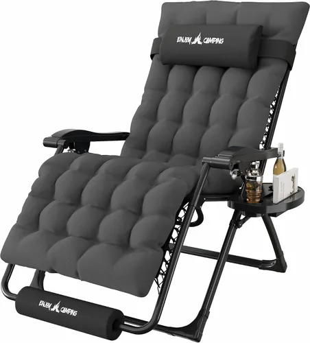 Vista 23 de Silla de gravedad cero de gran tamaño, plegable, reclinable, acolchada Rojo Extragrande
