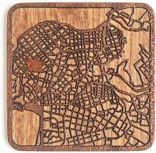 Vista 76 de Posavasos Amsterdam Map by O3 Design Studio, 1 pieza, posavasos de madera Sapele con mapa de la ciudad, hecho a mano, varias ciudades opcionales