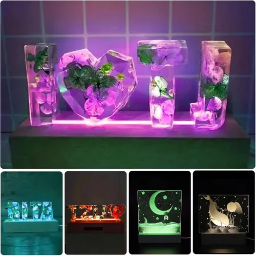 Vista 7 de 2 piezas de base de exhibición de luz LED de madera de 11.81 pulgadas, base de exhibición de luces LED de madera rectangular para acrílico