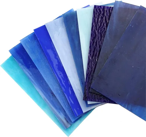 Vista 3 de Lanyani (10 hojas) Paquete de hojas de vidrio de colores azules variedad 4 x 6 pulgadas de vidrio de arte opalino Tiffany, texturas mixtas