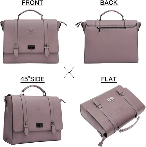 Vista 7 de Maletín para laptop de 15.6 pulgadas para mujer, piel ecológica saffiano morado vintage, 4 compartimentos grandes, 2 bolsillos deslizantes, 1