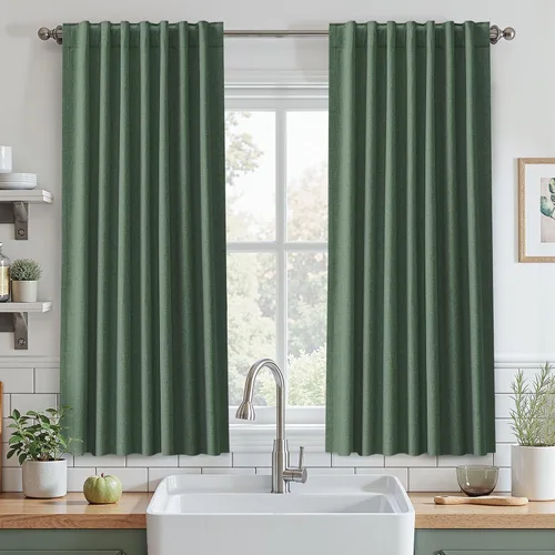 Vista 50 de UHITECH Cortinas cortas de lino de 24 pulgadas de largo para ventanas pequeñas de granja, cortinas opacas modernas para sala de estar, pestañas