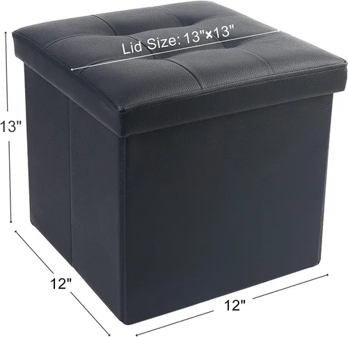 Vista 3 de LotFancy Otomana de almacenamiento, taburete plegable para reposapiés, banco pequeño de cuero de 13 x 12 x 12 pulgadas con almacenamiento, soporta