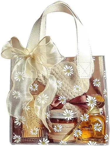 Vista 10 de YMASELA Bolsa de regalo transparente con asas (9.8 x 9.1 x 5.5 pulgadas, 2 unidades) bolsa de embalaje de regalo impermeable de plástico resistente
