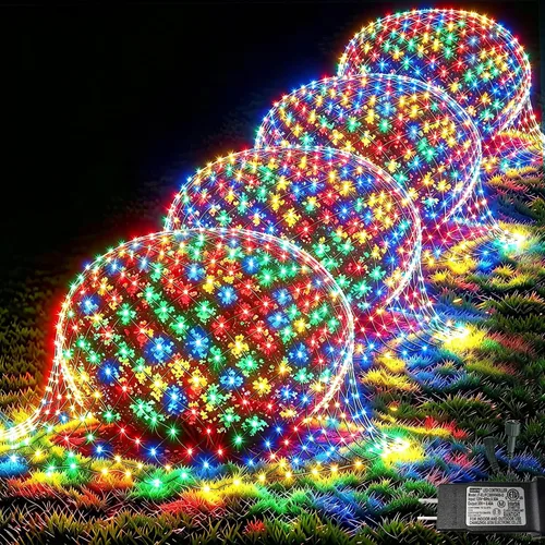 Vista 21 de Pooqla Luces de red solar, 10 x 10 pies, 280 luces LED de red para cenador al aire libre con 8 modos, funciona con energía solar y USB, impermeable