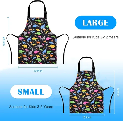 Vista 5 de Delantal de Dinosaurio para Niños Varones con Bolsillo, Delantales de Unicornio para Niñas para Cocinar, Pintar, Delantal de Cocina para Niños de 3