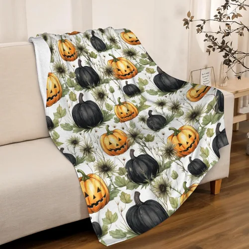 Vista 44 de Manta de Halloween para bebé, diseño de calabaza, fantasma, telaraña, súper suave, manta acogedora para recién nacido, manta de recepción para bebé