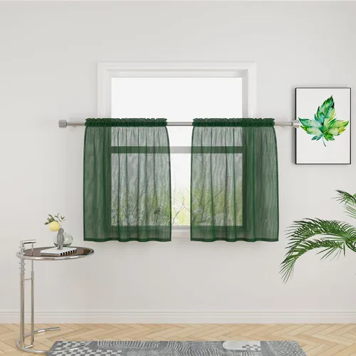 Vista 104 de UPOPO Paneles de Cortina Beige Pequeños Cortinas Transparentes de Gasa de 16 Pulgadas de Largo Cortinas de Cocina de Voile con Textura de Lino