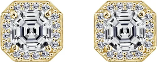 Vista 10 de Amazon Essentials Aretes de plata de ley chapados en platino o oro con circonita cúbica de elementos infinitos de corte Asscher