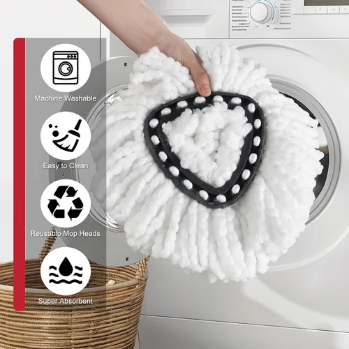 Vista 6 de Paquete de 6 trapeadores giratorios de repuesto y 1 paquete de base de trapeador compatible con O Cedar EasyWring Spin Mop, repuestos de trapeador