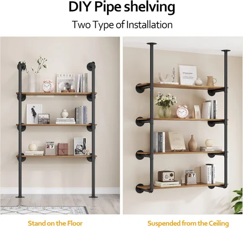 Vista 4 de Pynsseu Estante Industrial de Tubo de Hierro para Montaje en Pared, Estantería Abierta DIY de Granja, Estantes de Tubo para Cocina Baño, Librerías
