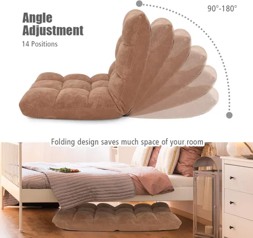 Vista 6 de FANTASK Sofá de suelo de 14 posiciones, silla plegable de espuma viscoelástica con cómodos cojines y marco de acero de estudio, sofá de piso