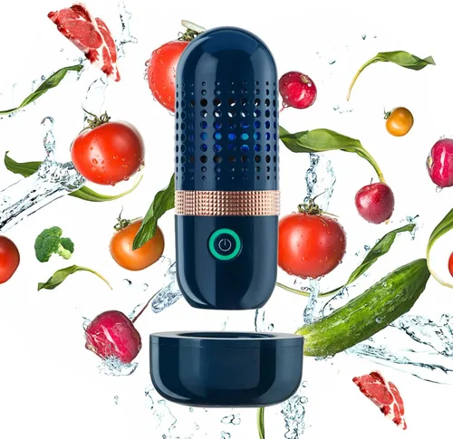 Vista 8 de Lavadora de frutas y verduras, dispositivo limpiador de frutas, purificador de frutas con tecnología de purificación de iones OH para limpiar Azul