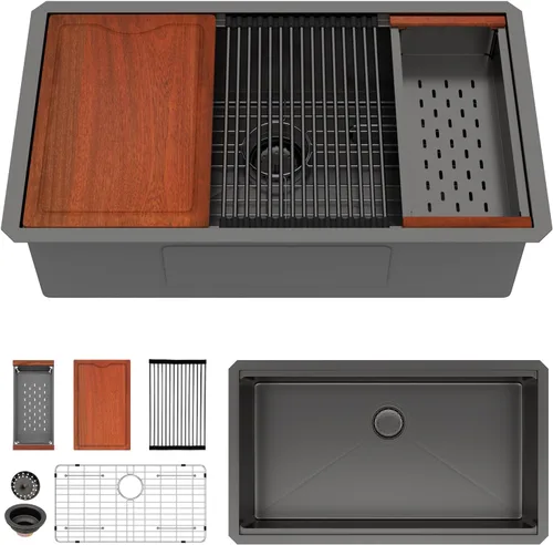 Vista 18 de Fregadero de cocina pequeño con estación de trabajo de 12 x 15 pulgadas, fregadero de barra húmeda para isla de espacio pequeño, casa rodante, Acero