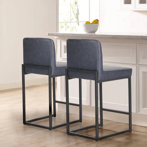 Vista 40 de Sophia & William Taburete de bar negro, altura de mostrador de 24 pulgadas con respaldo, sillas de bar modernas de piel sintética para cocina, 1