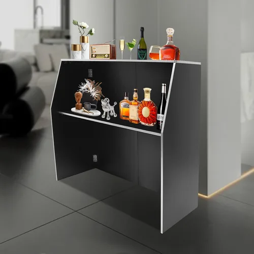 Vista 4 de Barra de eventos portátil plegable con estantes superiores y medios, 47.75 x 19.5 x 42.75 pulgadas, gabinete de bar portátil plegable para fiestas