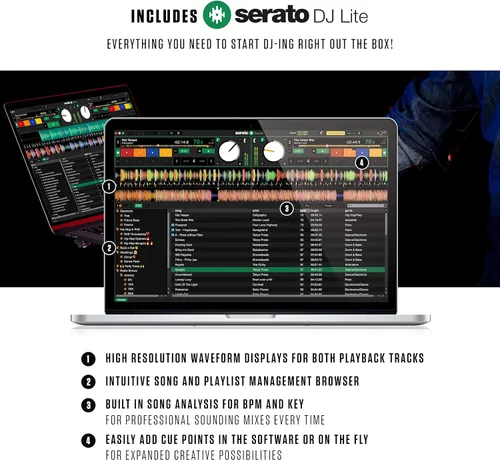 Vista 6 de Paquete de controlador DJ e interfaz DMX - Juego de DJ de 2 cubiertas con ruedas táctiles capacitivas y interfaz de audio - Numark Mixtrack Pro FX e