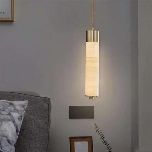 Vista 3 de Nordic Retro Marble Pendant Lights, Modern 2 Pack Full Copper Ceiling Hanging Lighting, 3000K Warm Light Chandeliers for Kitchen Island Dining Room