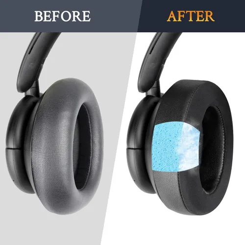 Vista 5 de SOULWIT Almohadillas de enfriamiento para auriculares Anker Soundcore Life Q30/Q30i/Q35, almohadillas con tela de seda de hielo, espuma de Negro