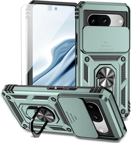Vista 11 de Funda para Google Pixel 8 con cubierta deslizante para cámara con protector de pantalla HD [grado militar de 16 pies probada en caídas] Funda Negro