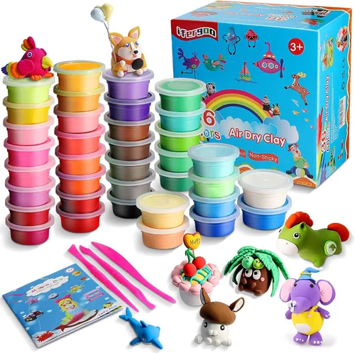 Vista 12 de ifergoo Kit de arcilla para modelar para niños, arcilla mágica de secado al aire de 24 colores, ultra ligera, segura y no tóxica, gran regalo