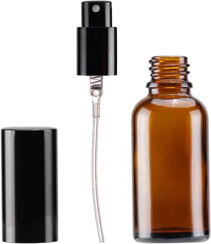 Vista 4 de YIZHAO Botellas de vidrio ámbar de 1 oz, con pequeño aerosol de niebla fina, tapa de metal, recargable para aceite esencial, viajes, limpieza